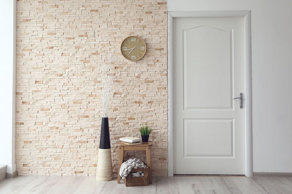 Fabric panels door covered acoustic board pattern surface texture in hotel. Interior material for design decoration background